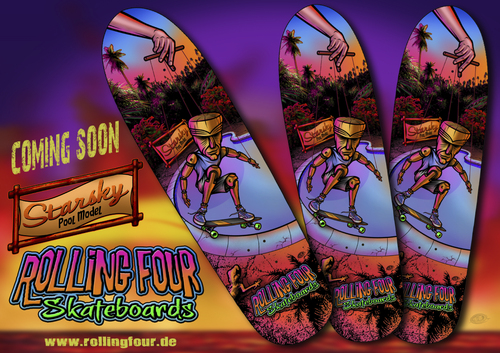 Cartoon: Ad for Rolling Four Skateboards (medium) by elle62 tagged skateboards,funsports,lifestyle
