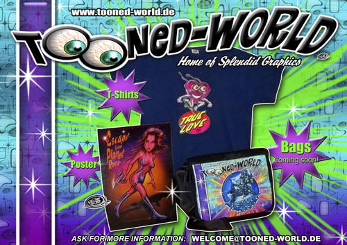 Cartoon: tooned-world-stuff (medium) by elle62 tagged bags,poster,shirts,advertisement