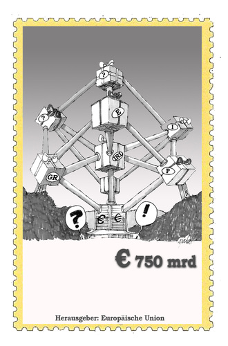 Cartoon: Neues Wahrzeichen in Brüssel (medium) by kama tagged euro,finanzhilfe,750,milliarden,griechenland,portugal,italien,irland