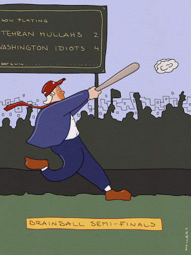 Cartoon: Brainball (medium) by hollers tagged baseball,trump,usa,iran,tehran,washington,brain,brainball,sports,war,peace,semi,finals,baseball,trump,usa,iran,tehran,washington,brain,brainball,sports,war,peace,semi,finals