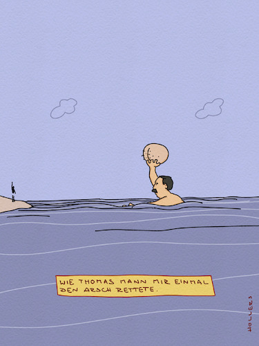 Cartoon: Gerettet (medium) by hollers tagged thomas,mann,literatur,linguistik,schriftsteller,feingeist,autor,bücher,arsch,retten,schwimmen,sommer,urlaub,wasser,see,meer,thomas,mann,literatur,linguistik,schriftsteller,feingeist,autor,bücher,arsch,retten,schwimmen,sommer,urlaub,wasser,see,meer