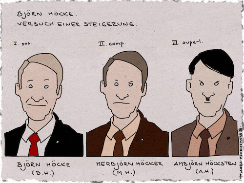 Cartoon: Grammatik (medium) by hollers tagged björn,höcke,steigerung,positiv,komparativ,superlativ,adjektiv,afd,rechts,rechtsradikal,adolf,hitler,versuch,vergleich,verfassungsschutz,björn,höcke,steigerung,positiv,komparativ,superlativ,adjektiv,afd,rechts,rechtsradikal,adolf,hitler,versuch,vergleich,verfassungsschutz