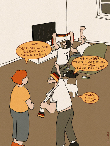 Cartoon: Jubel! (medium) by hollers tagged merz,trump,besuch,kanzler,usa,demütigung,jubel,fans,tv,sport,live,merz,trump,besuch,kanzler,usa,demütigung,jubel,fans,tv,sport,live