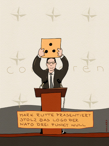 Cartoon: NATO drei Punkt null (medium) by hollers tagged mark,rutte,nato,drei,punkt,null,usa,einschränkung,behinderung,mark,rutte,nato,drei,punkt,null,usa,einschränkung,behinderung