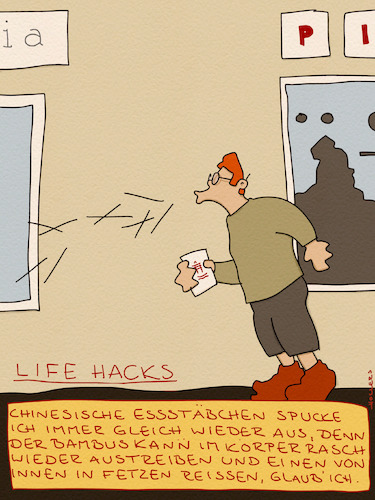Cartoon: Stäbchen (medium) by hollers tagged life,hacks,essstäbchen,chinesisch,essen,bambus,gesundheit,life,hacks,essstäbchen,chinesisch,essen,bambus,gesundheit
