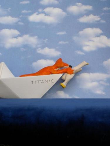 Cartoon: Titanic (medium) by hollers tagged fuchs,gans,mann,frau,liebe,film,plakat,titanic,schiff,wasser