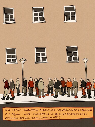 Cartoon: Über den Umgang (medium) by hollers tagged nazi,neonazi,grippe,vogelgrippe,stallpflicht,keulen,demokratie,nazi,neonazi,grippe,vogelgrippe,stallpflicht,keulen,demokratie