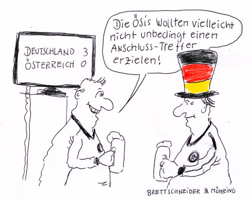 Cartoon: anschluss (medium) by brettschneider und möhring tagged deutschland,österreich,fußball,länderspiel,nationalmannschaft,anschluß,österreichs,cartoon,karikatur,brettschneider,und,möhring