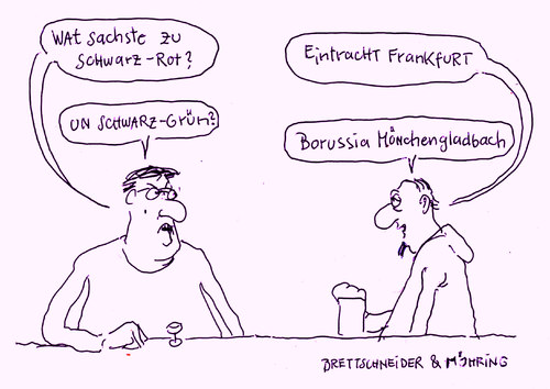 Cartoon: farbenspiel 2 (medium) by brettschneider und möhring tagged bundestagswahl,koalitionen,schwarz,rot,grün,cdu,csu,spd,grüne,fußball,fußballvereine,eintracht,frankfurt,borussia,mönchengladbach,brettschneider,und,möhring