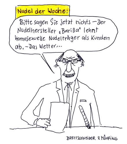 Cartoon: nudel der woche (medium) by brettschneider und möhring tagged nudel,nudeln,barilla,nudelhersteller,homosexuallität,kunden,loriot,cartoon,karikatur,brettschneider,und,möhring