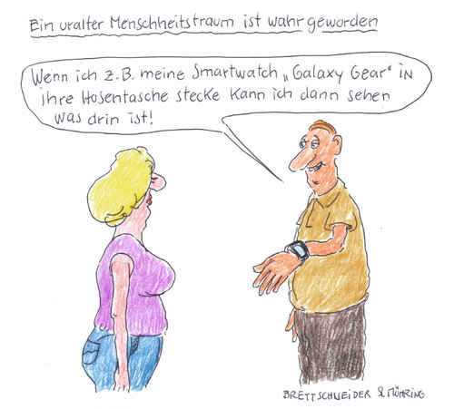 Cartoon: smartwatch (medium) by brettschneider und möhring tagged smartwatch,galaxy,gear,cartoon,karikatur,brettschneider,und,möhring