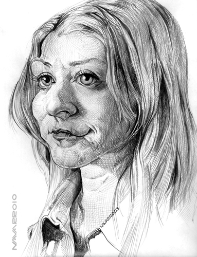 Cartoon: alyson Hannigan (medium) by salnavarro tagged caricature,pencil,crosshatching,actress,hollywood,american,pie