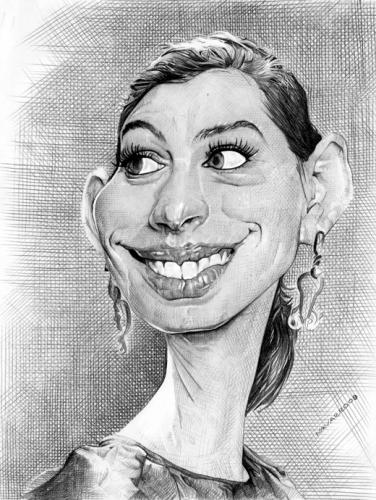 Cartoon: Anne Hathaway (medium) by salnavarro tagged caricaturepencil,hollywood,star