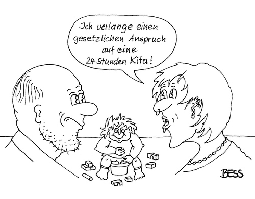 Cartoon: 24 Stunden Kita (medium) by besscartoon tagged kita,gesetzlich,anspruch,betreuung,betreuungsgeld,kinder,gesetz,bundesregierung,familie,alleinerziehend,bess,besscartoon