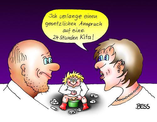 Cartoon: 24 Stunden Kita (medium) by besscartoon tagged kita,gesetzlich,anspruch,betreuung,betreuungsgeld,kinder,gesetz,bundesregierung,familie,alleinerziehend,bess,besscartoon