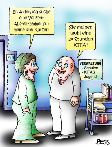 Cartoon: Vollzeit-Abstellkammer (medium) by besscartoon tagged besscartoon,bess,kindergarten,erziehung,streik,abstellkammer,pädagogik,vollzeit,arbeiten,erzieher,kita