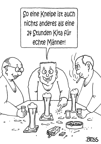 Cartoon: 24 Stunden Kita (medium) by besscartoon tagged männer,kneipe,saufen,echte,kerle,24,stunden,alkohol,kita,bess,besscartoon