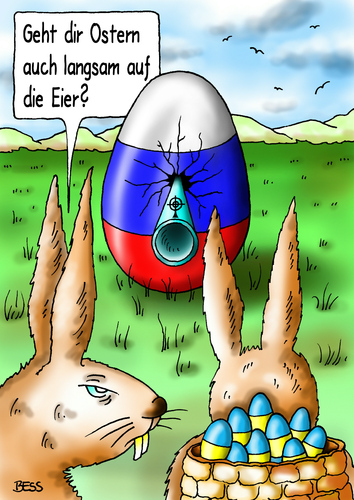 Cartoon: Ach du dickes Ei (medium) by besscartoon tagged russland,ukraine,ostern,eier,osterhase,aufstand,krieg,annexion,konflikt,besetzung,aktivisten,ostukraine,politik,gewalt,terror,gewehrlauf,gewehr,bedrohung,bess,besscartoon