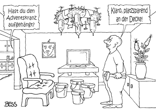 Cartoon: Advent Advent... (medium) by besscartoon tagged weihnachten,advent,adventskranz,vorweihnachtszeit,fest,platzsparend,paar,ehe,beziehung,bess,besscartoon