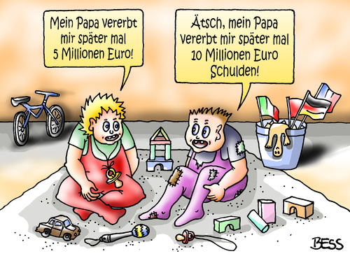 Cartoon: Ätsch... (medium) by besscartoon tagged kinder,geld,familie,finanzen,neid,schulden,euro,bess,besscartoon