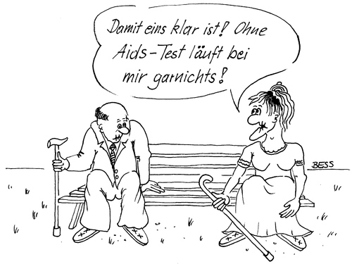 Cartoon: Aids-Test (medium) by besscartoon tagged rente,alter,hiv,gesundheit,krank,alt,aids,beziehung,paar,bess,besscartoon