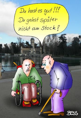 Cartoon: Alles Ansichtssache (medium) by besscartoon tagged alt,alter,stock,rollstuhl,behindert,behinderung,bess,besscartoon