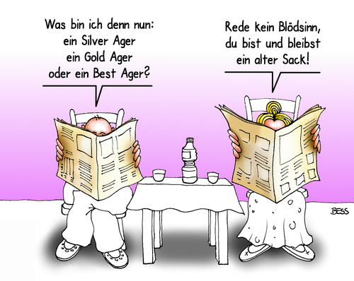 Cartoon: Alter Sack (medium) by besscartoon tagged best,ager,bestager,goldager,gold,silver,silverager,alt,sack,paar,mann,frau,beziehung,alter,zeitung,lesen,bess,besscartoon