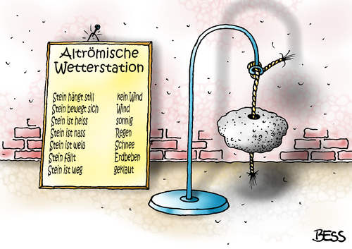 Cartoon: Altrömische Wetterstation (medium) by besscartoon tagged wetter,regen,schnee,nass,altrömisch,stein,kalt,warm,sonnig,wettervorhersage,geklaut,heiss,erdbeben,bess,besscartoon