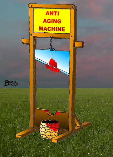 Cartoon: Antiaging Machine (medium) by besscartoon tagged besscartoon,bess,tod,blut,aging,antiaging,maschine,alter,alt,fallbeil,guillotine
