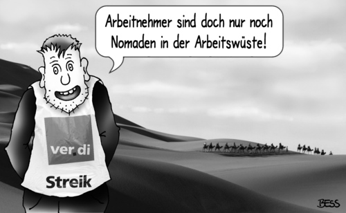 Cartoon: Arbeitswüste (medium) by besscartoon tagged nomaden,arbeitswüste,warnstreiks,öffentlicher,dienst,fliegen,streik,kita,müll,arbeiter,verdi,tarifkonflikt,tariflohn,gehalt,geld,angestellte,beschäftigte,arbeitsniederlegung,arbeit,bess,besscartoon