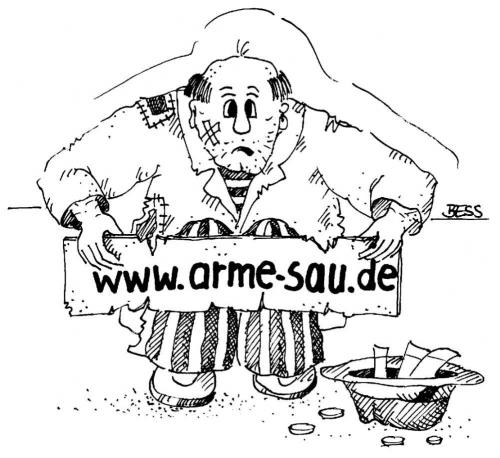 Cartoon: arme Sau (medium) by besscartoon tagged mann,armut,wirtschaftskrise,geld,banken,bess,besscartoon