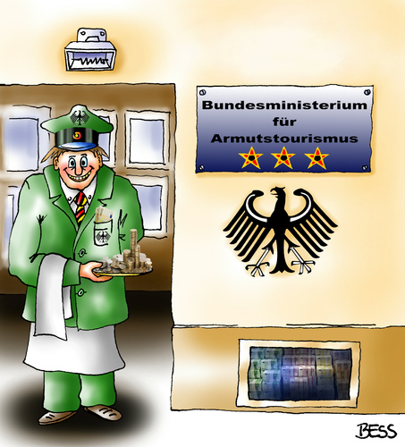 Cartoon: Armutstourismus (medium) by besscartoon tagged bess,geld,bundesregierung,ministerium,eu,arm,reich,bulgarien,rumänien,armutstourismus,sozialtourismus,tourismus,armut,besscartoon