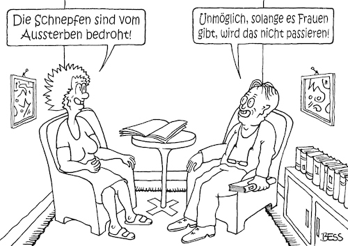 Cartoon: Artensterben (medium) by besscartoon tagged mann,frau,paar,beziehung,ehe,schnepfen,nabu,vögel,umwelt,artensterben,umweltschutz,artenschutz,bess,besscartoon