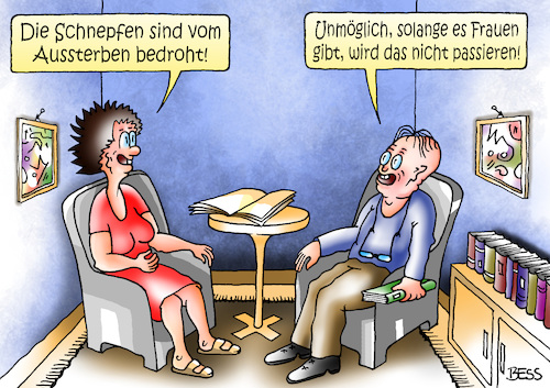 Cartoon: Artensterben (medium) by besscartoon tagged mann,frau,paar,beziehung,ehe,schnepfen,nabu,vögel,umwelt,artensterben,umweltschutz,artenschutz,bess,besscartoon