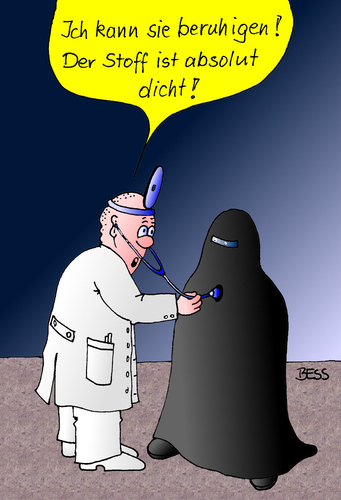 Cartoon: Arztbesuch (medium) by besscartoon tagged besscartoon,bess,burka,arzt,religion,iswlam