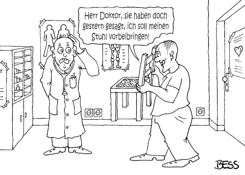 Cartoon: Arztbesuch (medium) by besscartoon tagged mann,männer,arzt,doktor,stuhl,patient,medizin,bess,besscartoon
