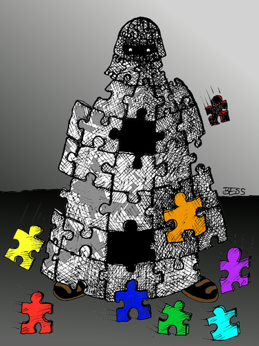 Cartoon: Auflösungserscheinungen (medium) by besscartoon tagged besscartoon,bess,mode,freiheit,puzzle,islam,burka