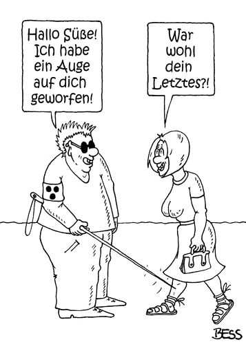 Cartoon: Augen-Werfer (medium) by besscartoon tagged mann,frau,paar,auge,geworfen,blind,blindheit,behinderung,handicap,süße,beziehung,bess,besscartoon