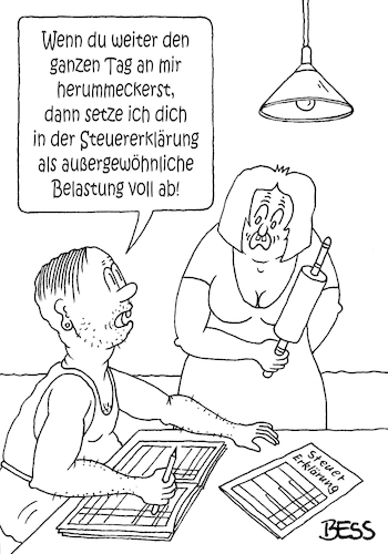 Cartoon: außergewöhnliche Belastung (medium) by besscartoon tagged paar,beziehung,ehe,ehekrach,mann,frau,meckern,steuer,steuererklärung,außergewöhnliche,belastung,absetzen,bess,besscartoon