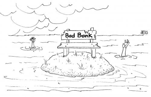 Cartoon: bad bank (medium) by besscartoon tagged geld,euro,insel,krise,bank,bess,besscartoon
