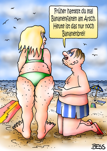 Cartoon: Bananenfalten (medium) by besscartoon tagged bananenfalten,meer,urlaub,ferien,mann,frau,paar,liebe,ehe,alter,beziehung,bess,besscartoon