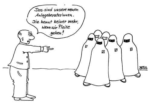 Cartoon: Bankberatung (medium) by besscartoon tagged bank,bankenkrise,beratung,burka,islam,geld,bess,besscartoon
