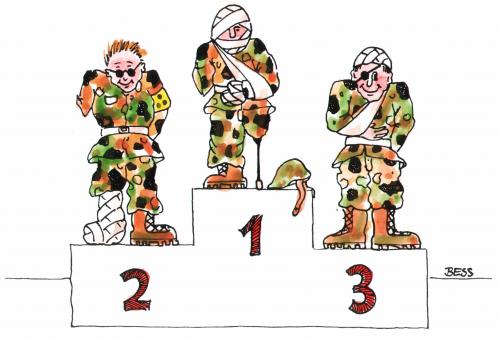 Cartoon: Siegerehrung (medium) by besscartoon tagged bess,wettkampf,siegerpodest,krieg,soldaten,männer,besscartoon