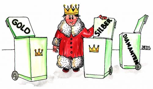 Cartoon: bei Königs (medium) by besscartoon tagged bess,könig,müll,mann,müllbeseitigung,armut,monarchie,diamanten,silber,gold,reichtum,besscartoon
