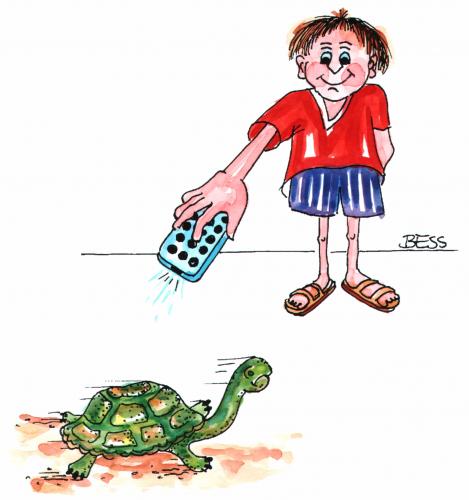 Cartoon: moderne Zeiten (medium) by besscartoon tagged besscartoon,bess,fernbedienung,schildkröte,medien,technik,animals,tiere,kind