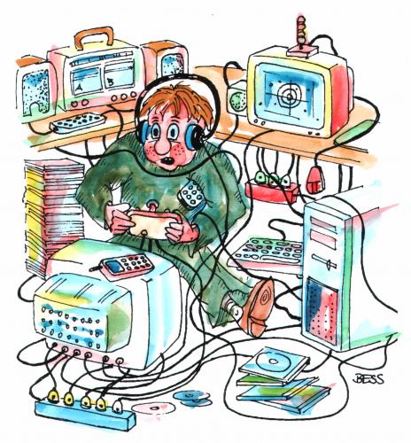 Cartoon: schöne Aussichten (medium) by besscartoon tagged technik,zukunft,medien,kind,spiel,computer,fernsehen,bess,besscartoon