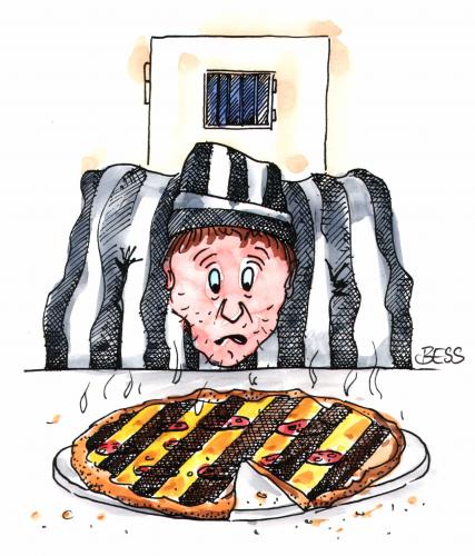 Cartoon: Knastgefühle (medium) by besscartoon tagged bess,knast,pizza,essen,gefängnis,mann,besscartoon