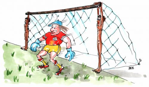 Cartoon: Notlösung (medium) by besscartoon tagged mann,reich,arm,tor,rassismus,fussball,bess,besscartoon