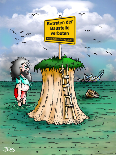 Cartoon: betreten der Baustelle verboten (medium) by besscartoon tagged insel,meer,mann,baustelle,betreten,verboten,eltern,haften,kinder,bess,besscartoon