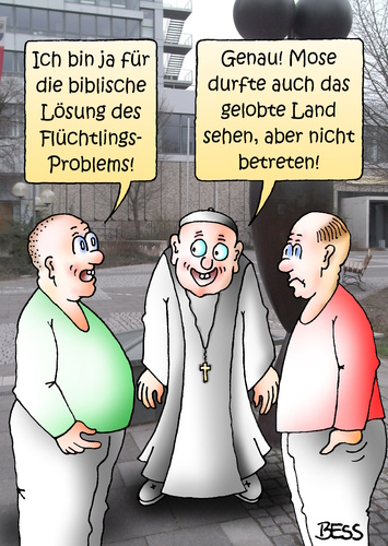 Cartoon: biblische Flüchtlings Lösung (medium) by besscartoon tagged bibel,mose,gelobtes,land,flüchtlingsstrom,asyl,flüchtlinge,flüchtlingsdrama,syrien,deutschland,willkommen,welcome,politik,bess,besscartoon